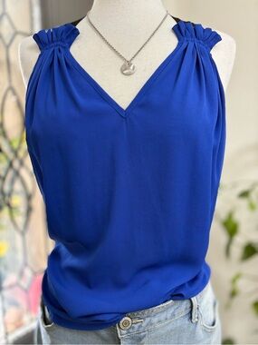 Karen Kane Cobalt Blue V-Neck Sleeveless Blouse